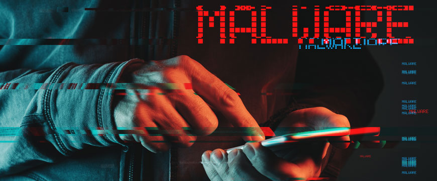 Person Holding a Phone That Says "Malware"